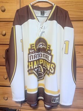 Men's western Michigan Hockey National Champions Jersey - White & Brown
